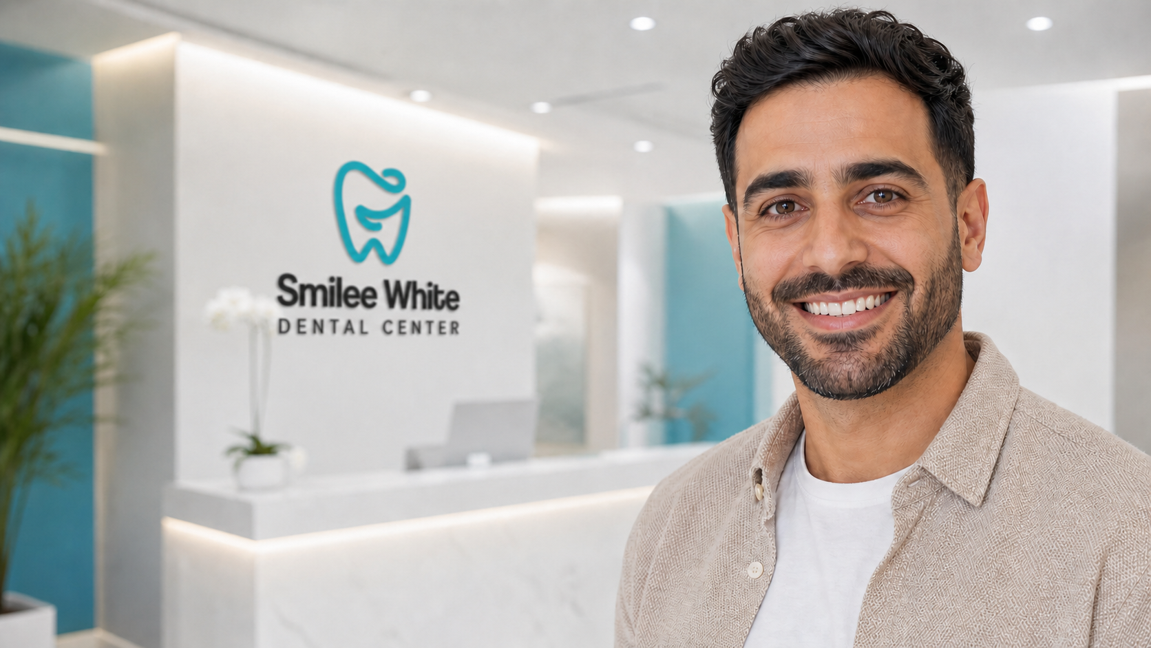 Smiling patient inside Smilee White Dental Center